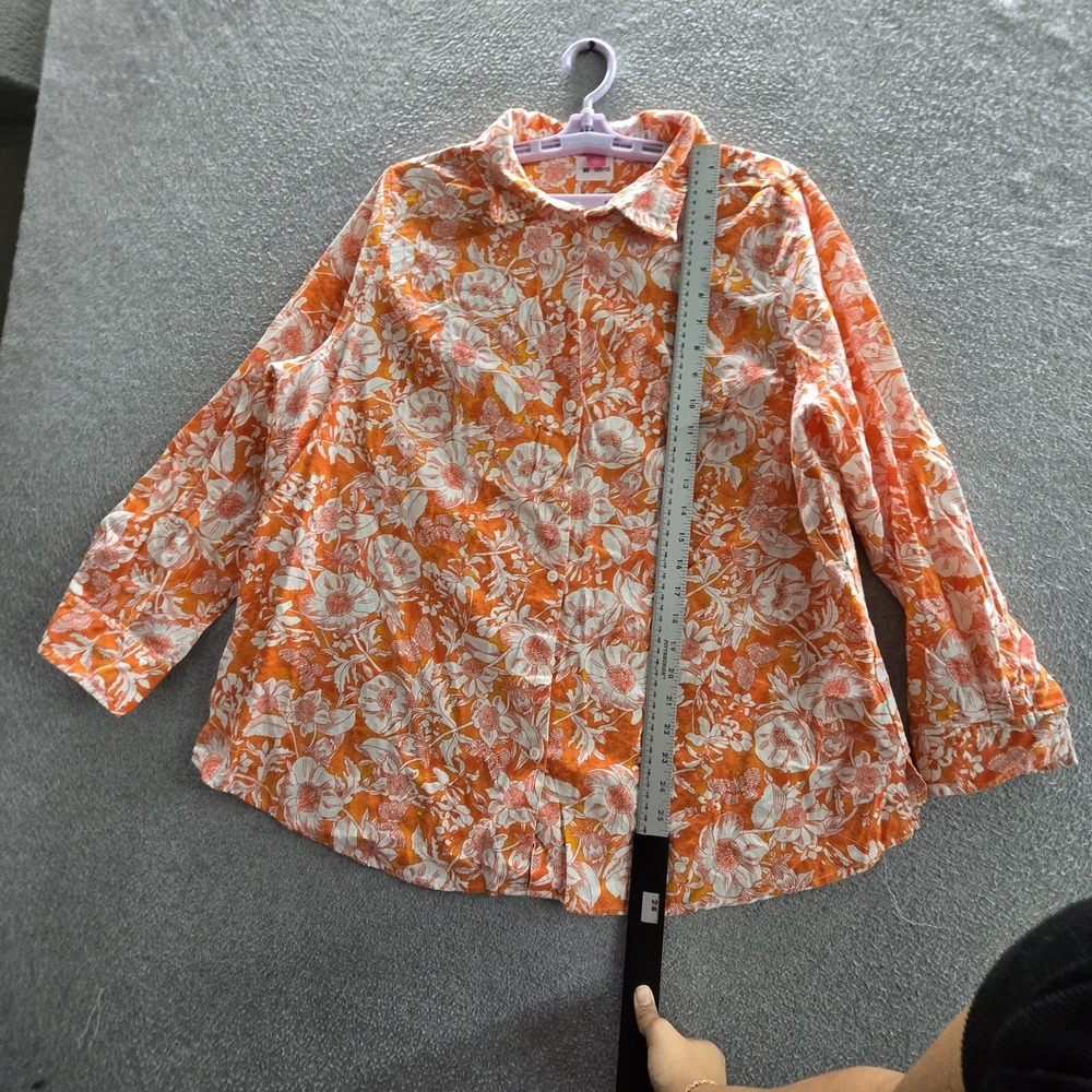 Woman Within Women Button Up Shirt L (18/20) Orange Linen Rayon Floral Artsy - Picture 7 of 8